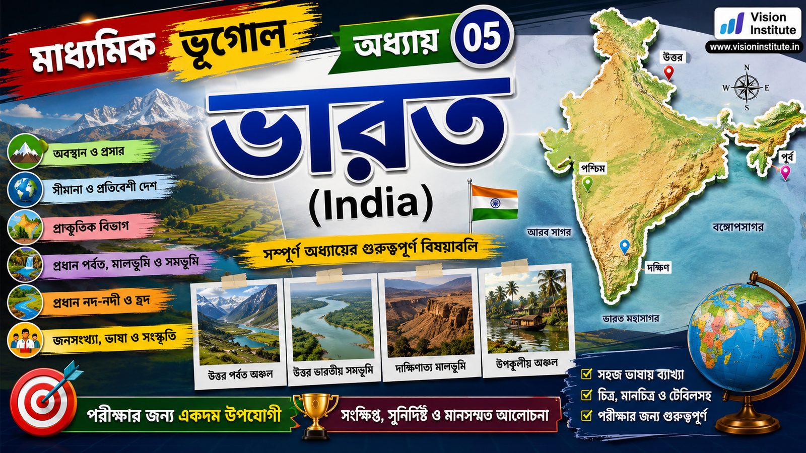 দশম শ্রেণীর ভূগোল পঞ্চম অধ্যায়: ভারত - সম্পূর্ণ প্রশ্নোত্তর ও সাজেশন | Class 10 Geography Chapter 5 - Vision Institute