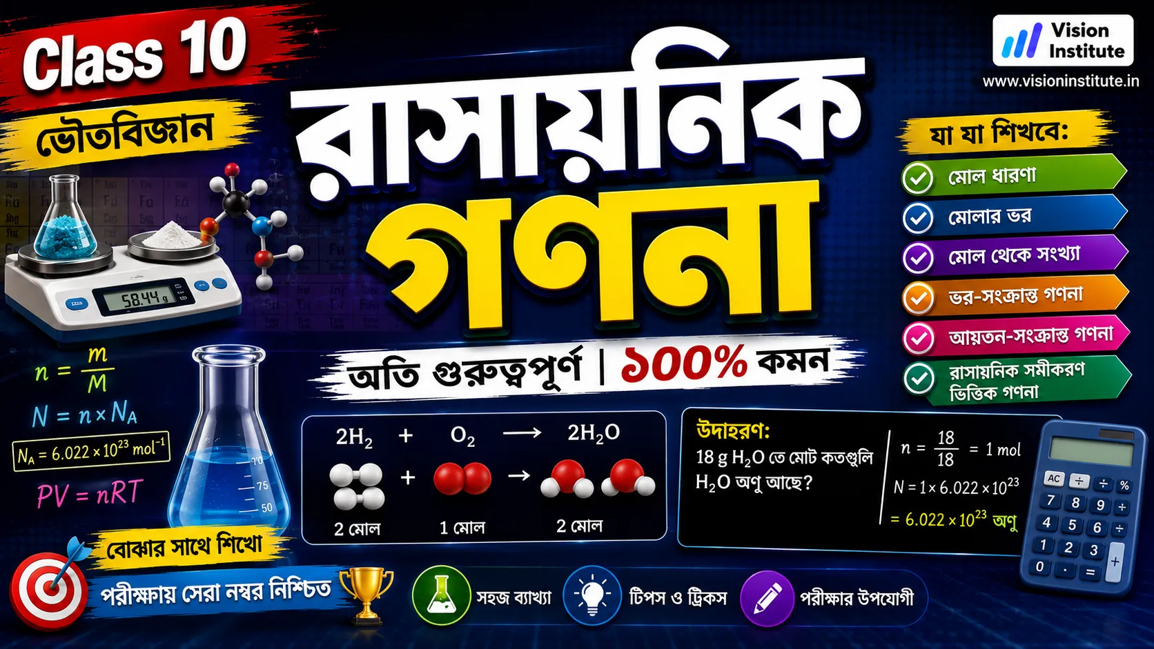 রাসায়নিক গণনা (Chemical Calculations) | Class 10 Physical Science Question Answer - Vision Institute
