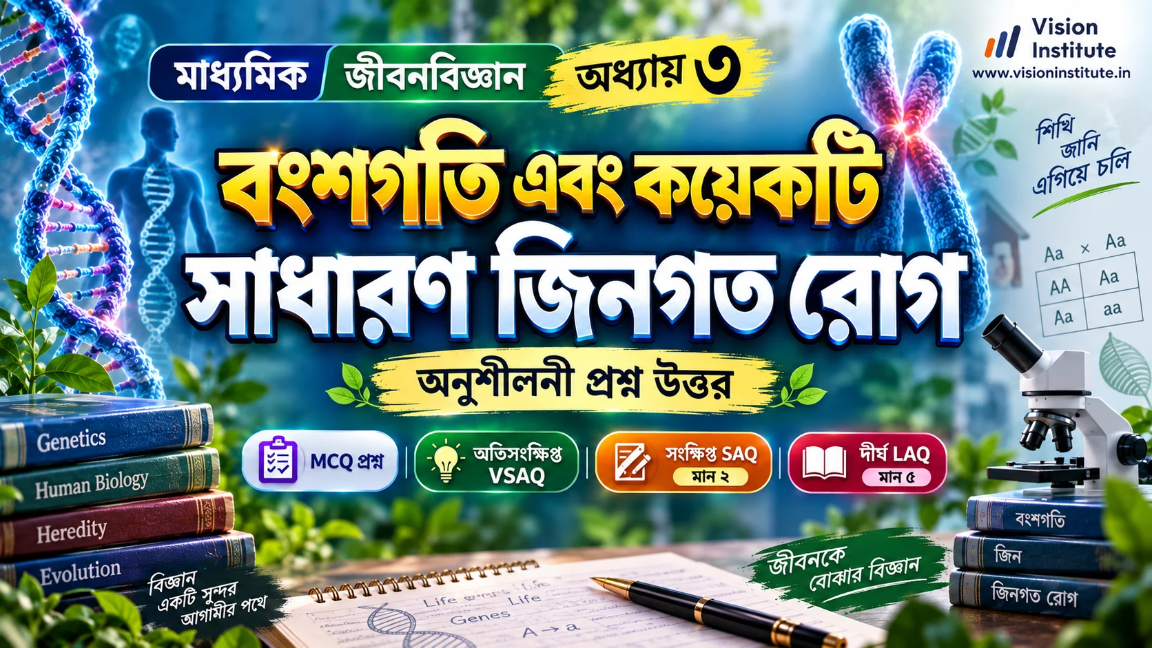 বংশগতি এবং কয়েকটি সাধারণ জিনগত রোগ অনুশীলনী প্রশ্ন উত্তর - WBBSE Class 10 Life Science